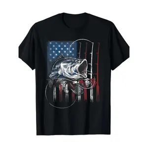 American Independence Day T-shirt menretro american flag fishing t shirt patriotic weever 100 cotton breathable and star sports casual shirt durable knitwear black -1 tokwear Tee