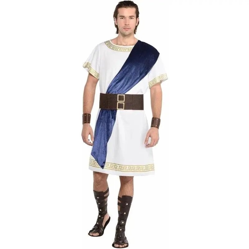 Men's Greek God Gladiator Role Play Costume One Shoulder Strap Skirt Mr Toga Halloween Carnival Theme Party Cosplay Suit