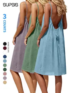 1/3 pcs Women's Solid Color Cami Lounge Dress, Elegant Sleeveless Knee-Length Nightdress, Casual Sleepwear for Summer Indoor Wear