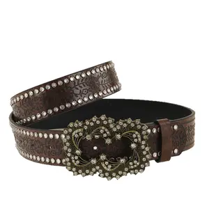Punk Retro Belt with Rhinestone Buckle & Studded Trim