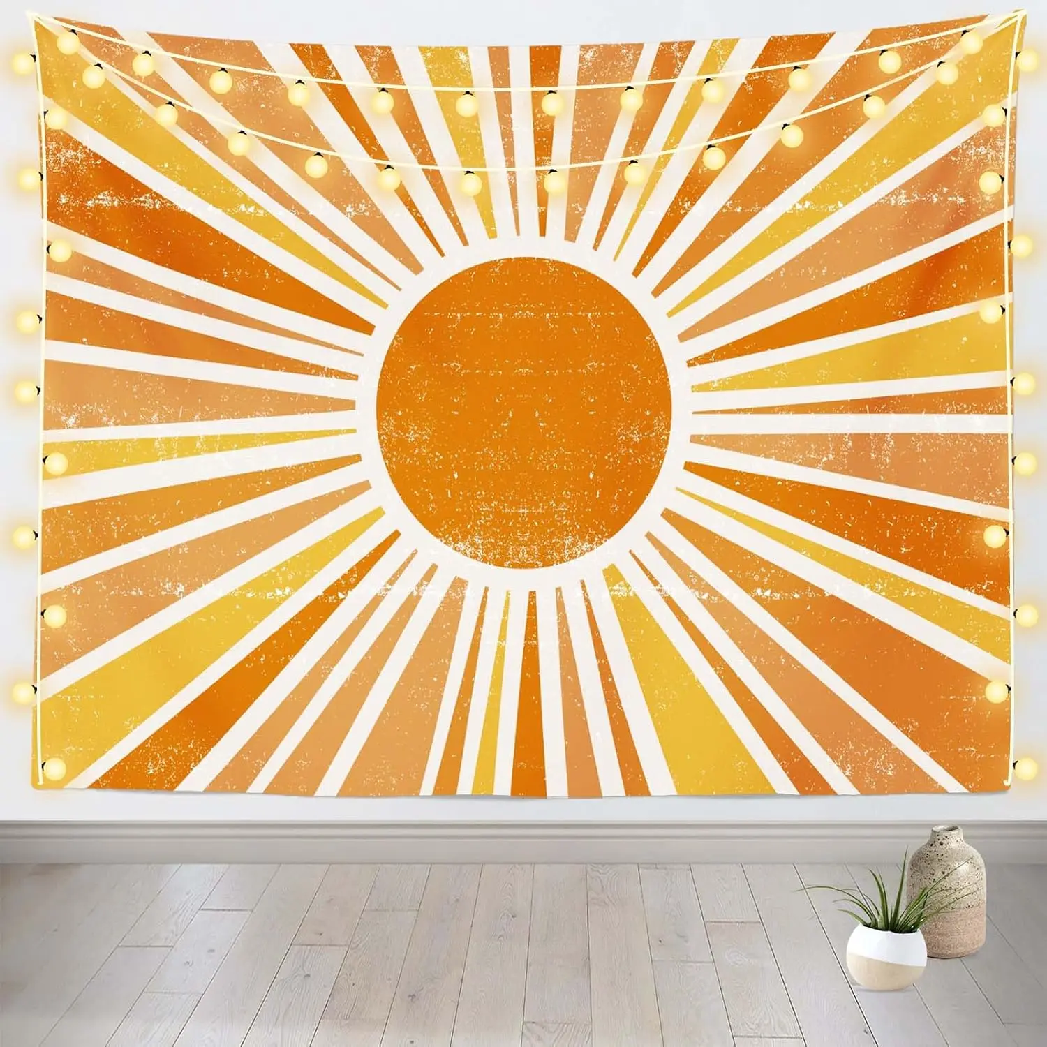1pc Fabric Vintage Boho Sun Backdrop Groovy Retro Sun Rays Sunshine Background 60s 70s Hippie Bohemian Style Birthday Baby Shower Party Decorations Banner Photo Prop