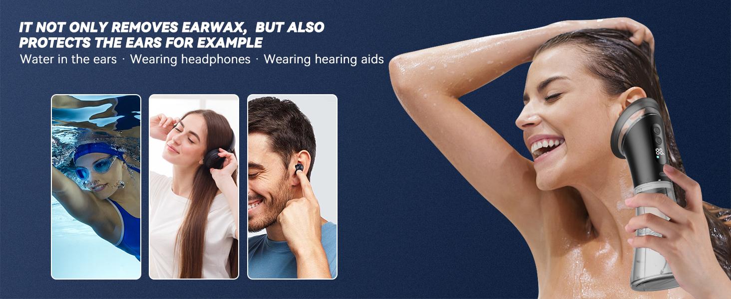 E80 Electric Ear Wax Removal – Rechargeable Water Spray | Temp Detection | 3 Pressure Levels | IPX7 Waterproof | Viral Deep Ear Cleaning System