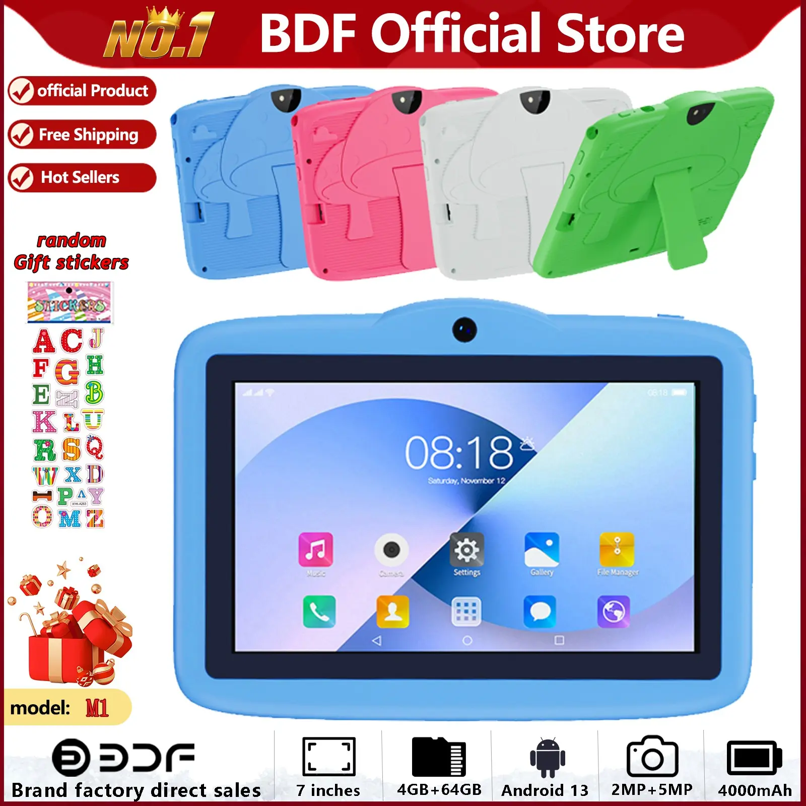Educational Tablet, 7-Inch Android 13, 4GB RAM 64GB Storage, Quad-Core Processor, HD Screen, Dual Cameras, 4000mah Battery, Tablet pc