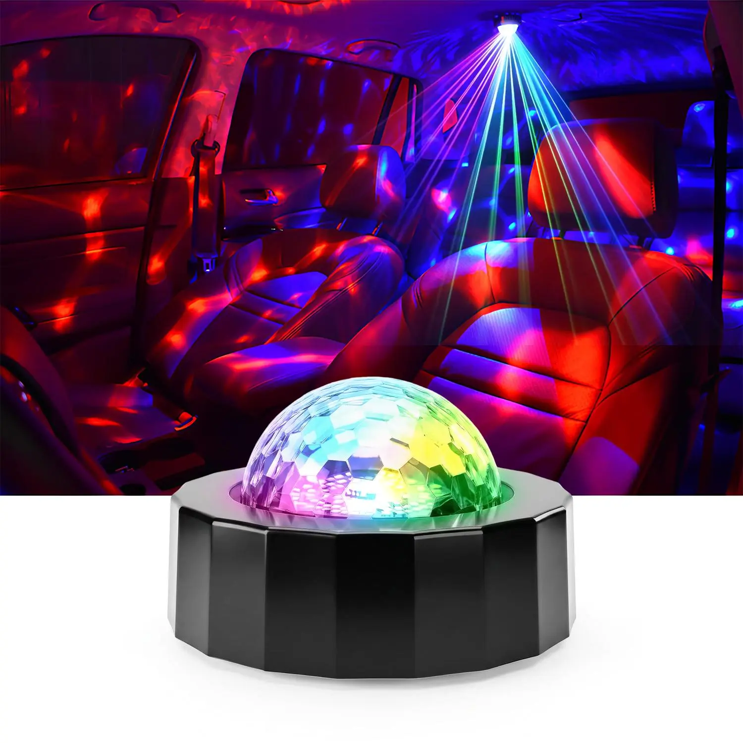 Portable LED Car Interior Lights, Sound Activated RGB Atmosphere Light, Wireless USB Rechargeable Car Lamp, Universal Ambient Lighting for Car, Home, Camping & Party Decor