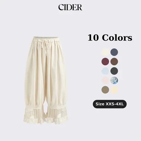 Cider Mid Rise Lace Patched Drawstring Cropped Bloomer Pants