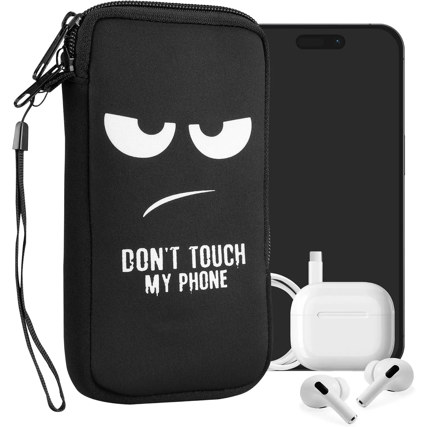 Neoprene Sleeve for Smartphone Size XL - 6.7/6.8" - Shock Absorbing Pouch Case - Protective Phone Bag - Don't  My Phone White/Black