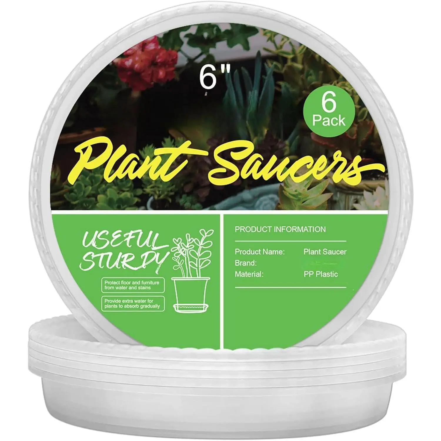 6 Pack of 6 Inches  Saucers for Indoor, Durable Plastic Round  Tray  Dish Pant Plate to Catch Water for Flower and  Pot, Thicker, Stronger, Deeper, Clear