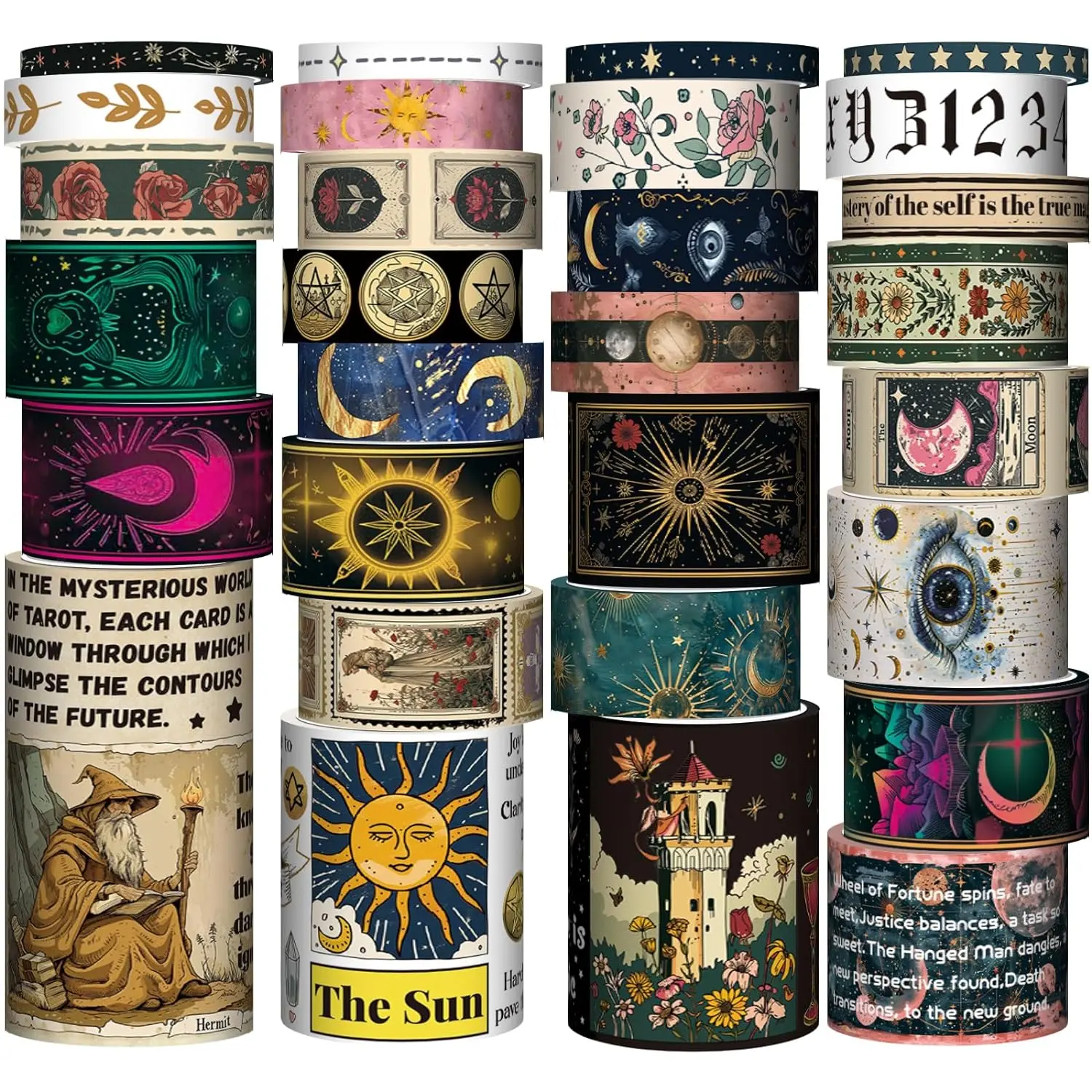 29 Rolls Washi Tape Set - Tarot Theme Decorative Masking Tape Colored Patterns,  Adhesive Artists Tapes for Journaling Supplies, Diy Crafts, Scrapbooking, Junk Journal Supplies, School Supplies