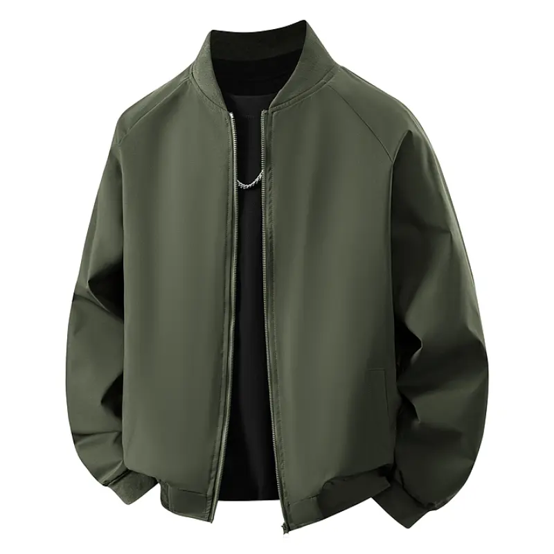 Men's Baseball Collar Bomber Jacket, Full‑Zip With Raglan Sleeve & Ribbed Cuff Hem, Loose Cropped Versatile Outerwear For Spring Autumn # sohochic