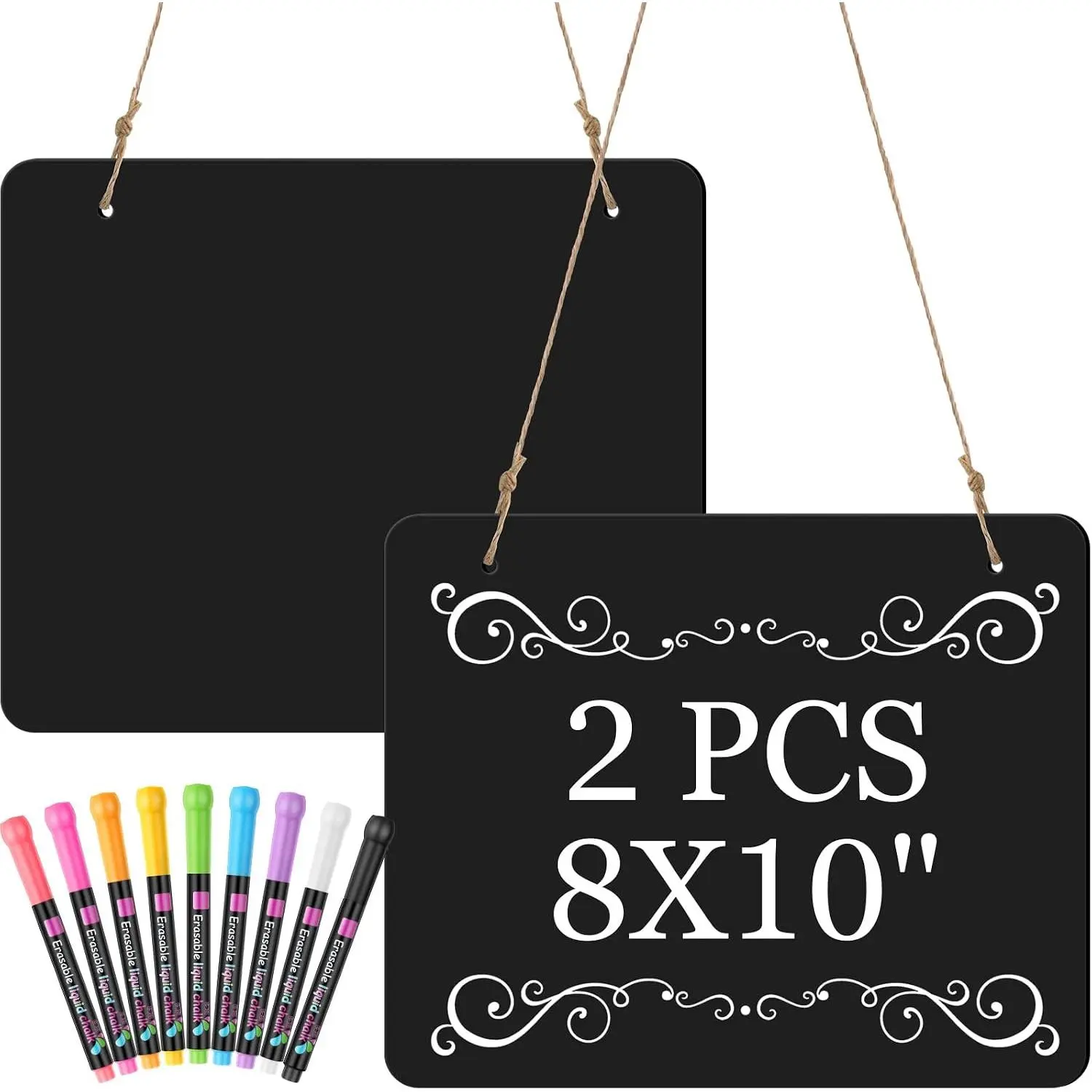 2 count 8" x 10" Large  Chalkboard  Sign with Chalk Markers Chalk Board Signs with  String for Wedding Kitchen  Party Decoration(Rectangle)