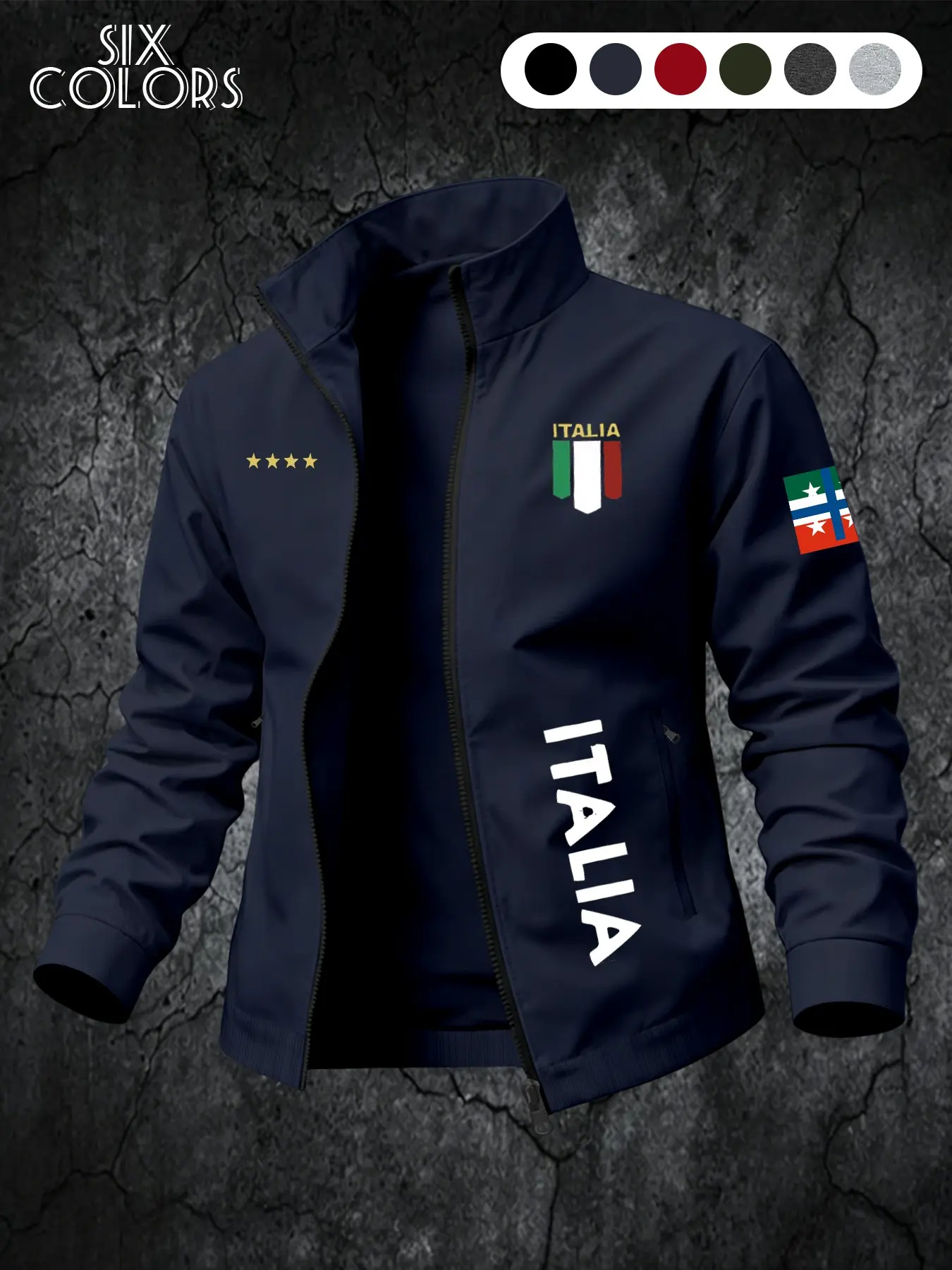 Puerto Rico Usa Print Stand Collar Jacket for Men, American Casual Sport Zipper Outerwear, Versatile Lightweight Top