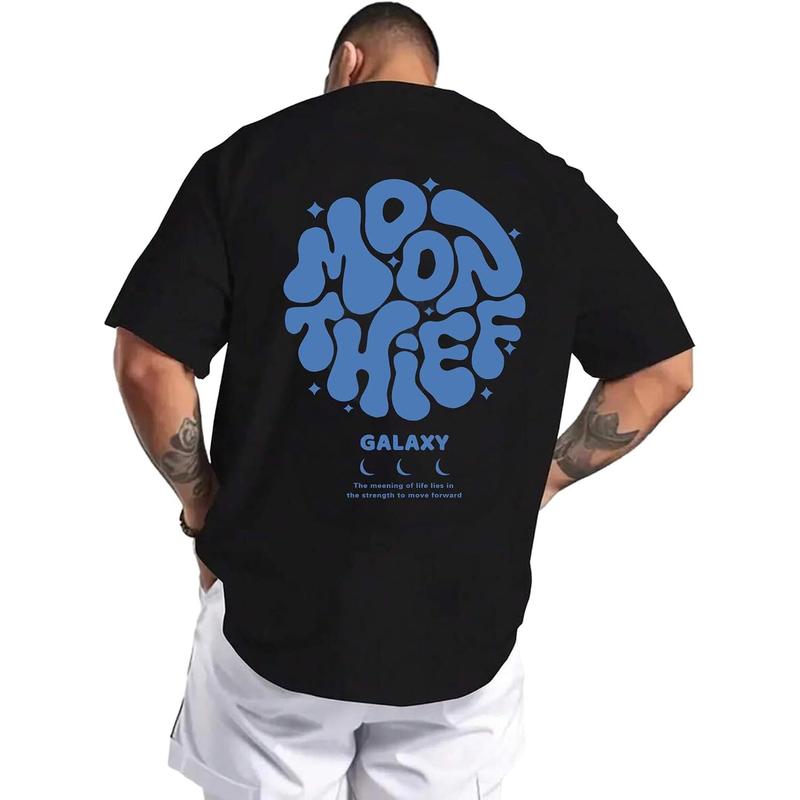 Men's Crew Neck Graphic T-Shirt - Vintage Streetwear, Chic Street Style Drip, Foldable, Regular Fit, Galaxy Back Print, Unisex All-Seasons Casual Fashion Top