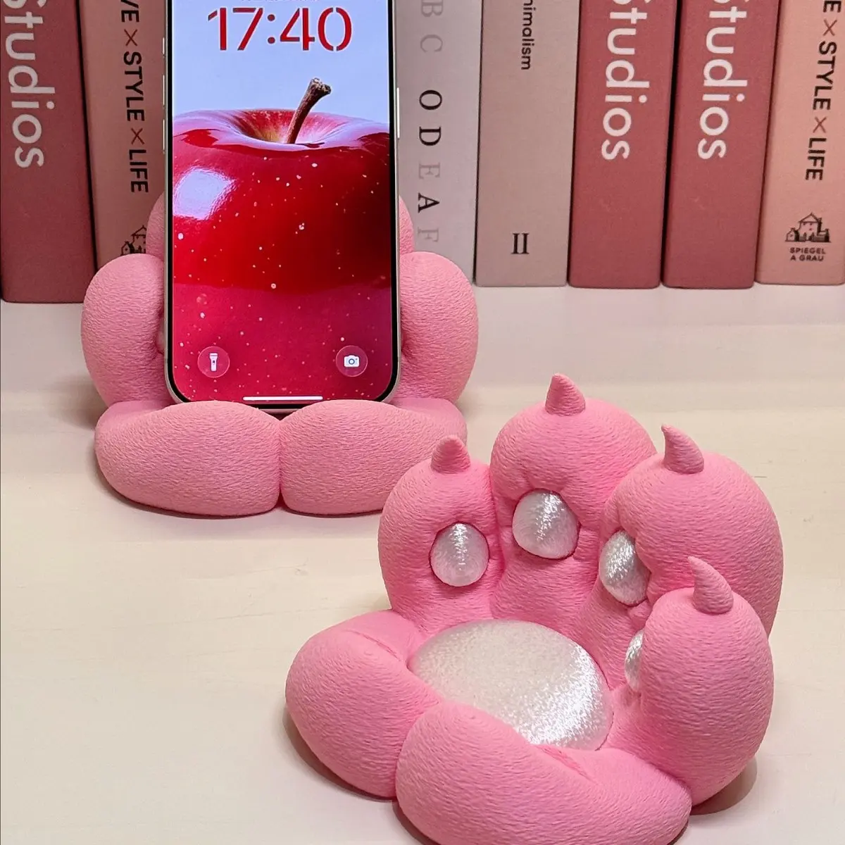 1PC Cute Cat Paw Phone Stand, 3D Printed Cartoon Tablet Holder for iPhone & iPad, Adorable Desk Decor & Functional Display Stand, Creative Handmade-Style Accessory for Home, Office & Study