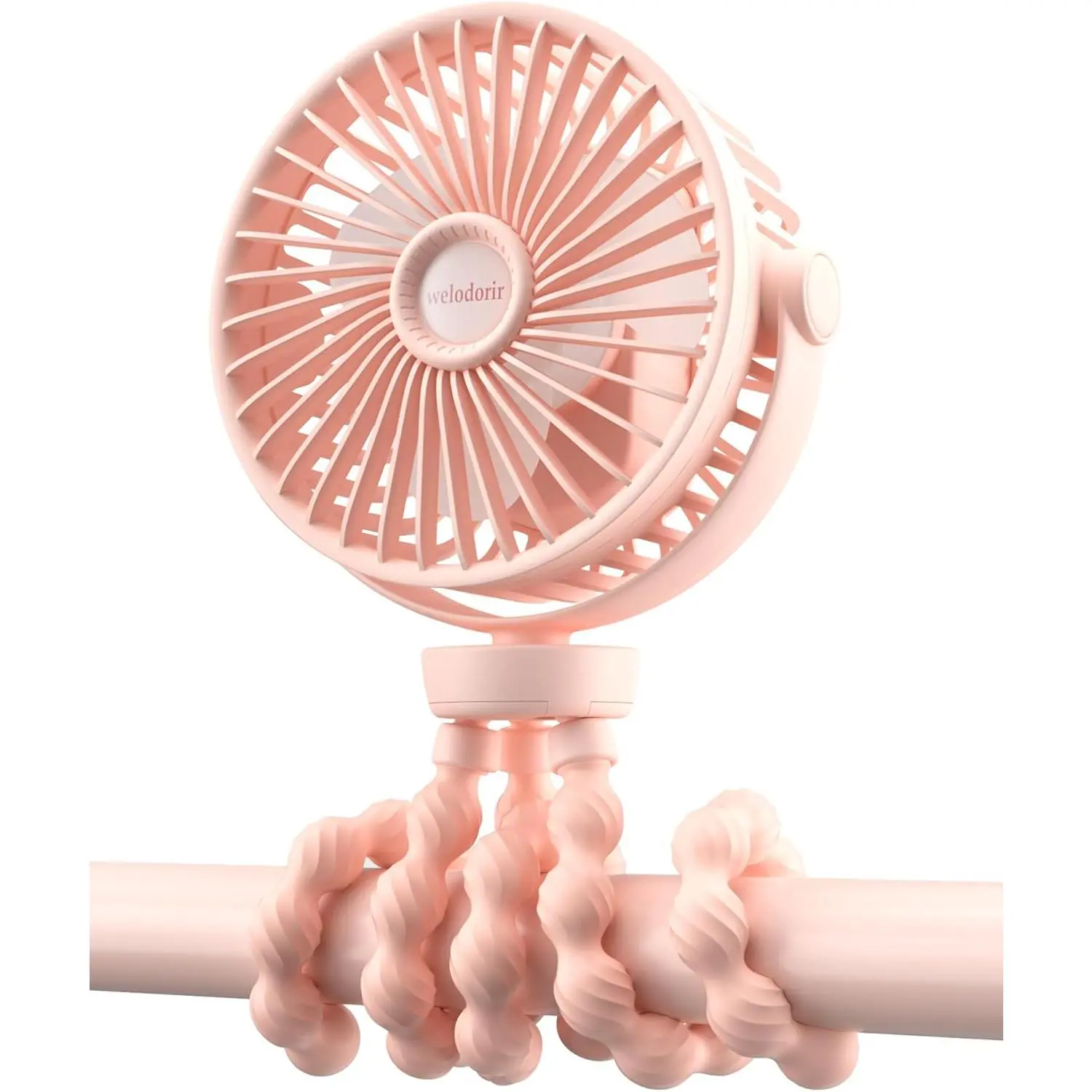 Mini Size Clip-On Stroller Fan for Toddlers - 5200mAh Rechargeable, Silicone Blades, 360° Rotatable Aluminium Tripod, TYPE-C Port, 3-Speed Modes Silent USB Fan, Batteries, 2A Input USB Cable, 4.5-15 Hours Runtime, Durable, Outdoor Use