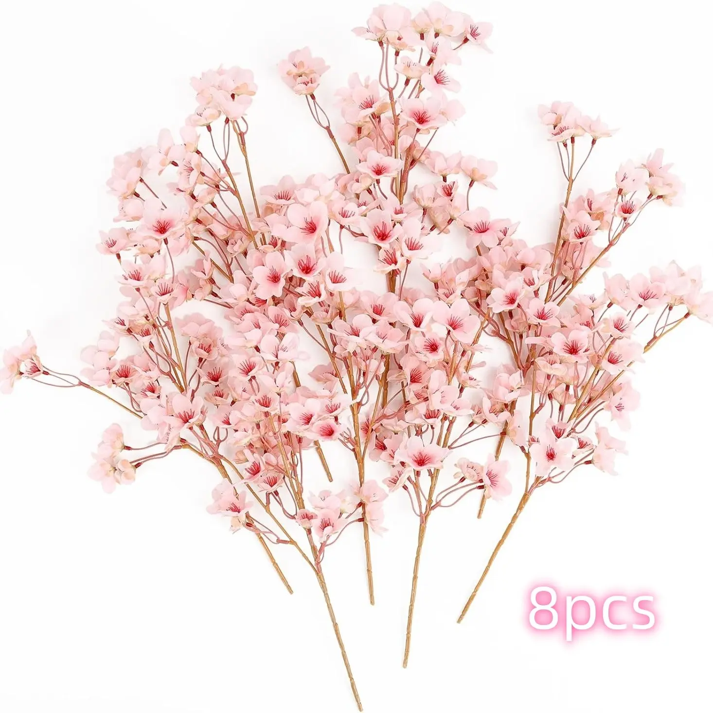 8-Piece Artificial Decorative Cherry Blossom Branches, 15.7 Inch Fake Peach Sakura Bouquet, Spring Home Wedding Decor, Japanese Garden Bedroom Table Centerpiece, Decoration