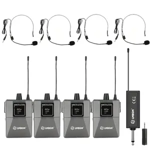 LMBGM W2 4-Pack Wireless Headset Microphone System, 4-Channel Bodypack Mic Set with Anti-Howling, Clear Sound, 30M Range for Stage, Meeting, Interview, Church, Live Streaming, Wireless Mics