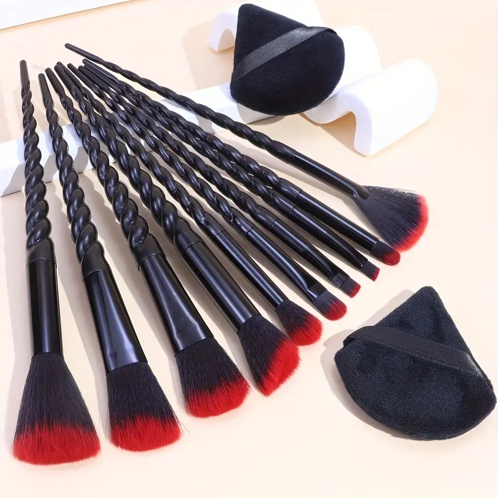 10 Piece Makeup Brush Set + 2 Foundation Brushes, Blush Brush, Eyeshadow Brush, Portable Travel Professional Beauty Tools, Multifunctional Makeup Brushes