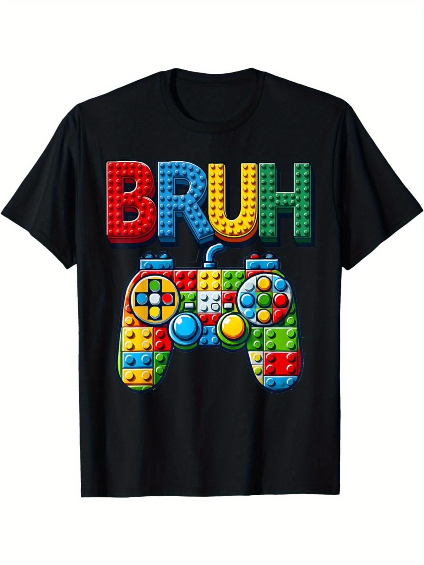 BRUH Gaming Graphic T-Shirt for Boys Aged 6-14 - Colorful Block Style Design with Video Game Controller - Fun and Playful Casual Tee for Young Gamers - Perfect for Summer Outings and Everyday Wear