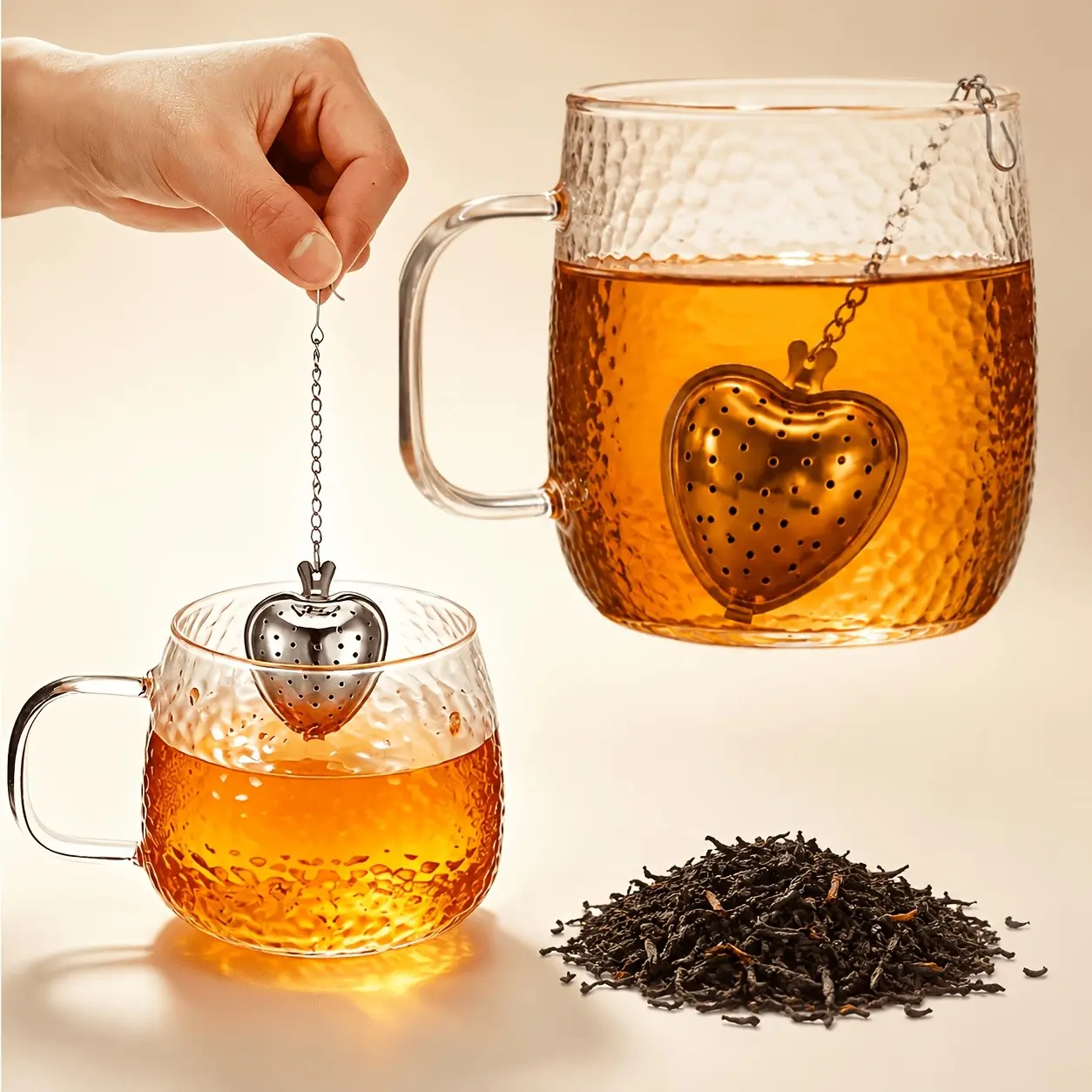 Stainless Steel Heart-Shaped Tea Filter with Chain, Durable Teapot Infuser, Decorative Tea Strainer, Ideal for Loose Leaf Tea Brewing