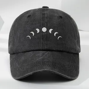 Mystical Boho Gift Moon Phase Printed Dad Hat Celestial Present Vintage Washed Black Cotton Baseball Cap Heat Transfer Witchy Aesthetic Graphic For Women Men Casual Outdoor Wear Spiritual Sun Hat Novelty Gift Father's Day Gift  Class of 2026