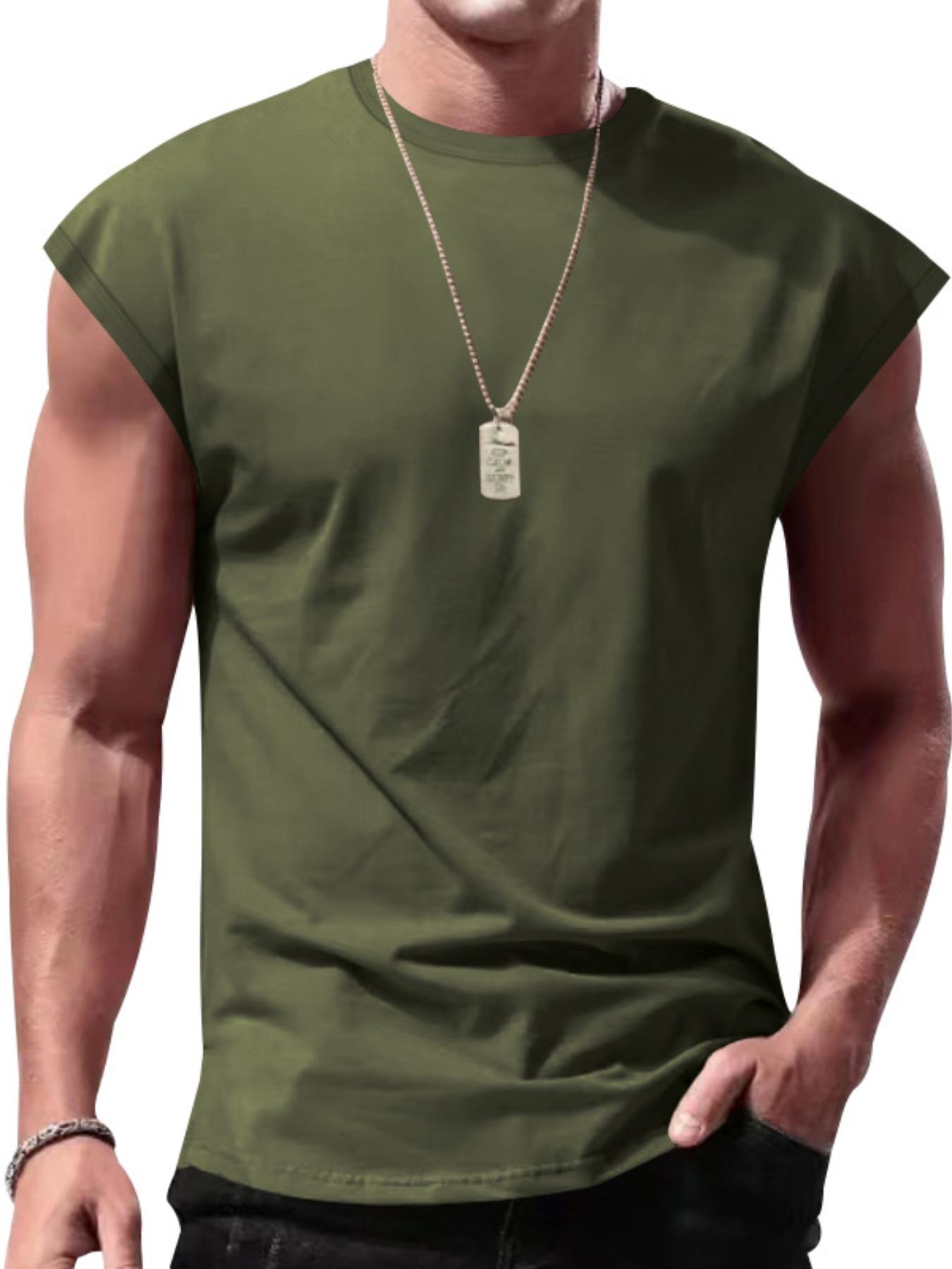 Men's Solid Round Neck Raglan Sleeve Tank Top, Loose Casual Soft Fit Breathable Crewneck Sleeveless Top for Summer, Men's Clothes for Daily Wear, Tshirt