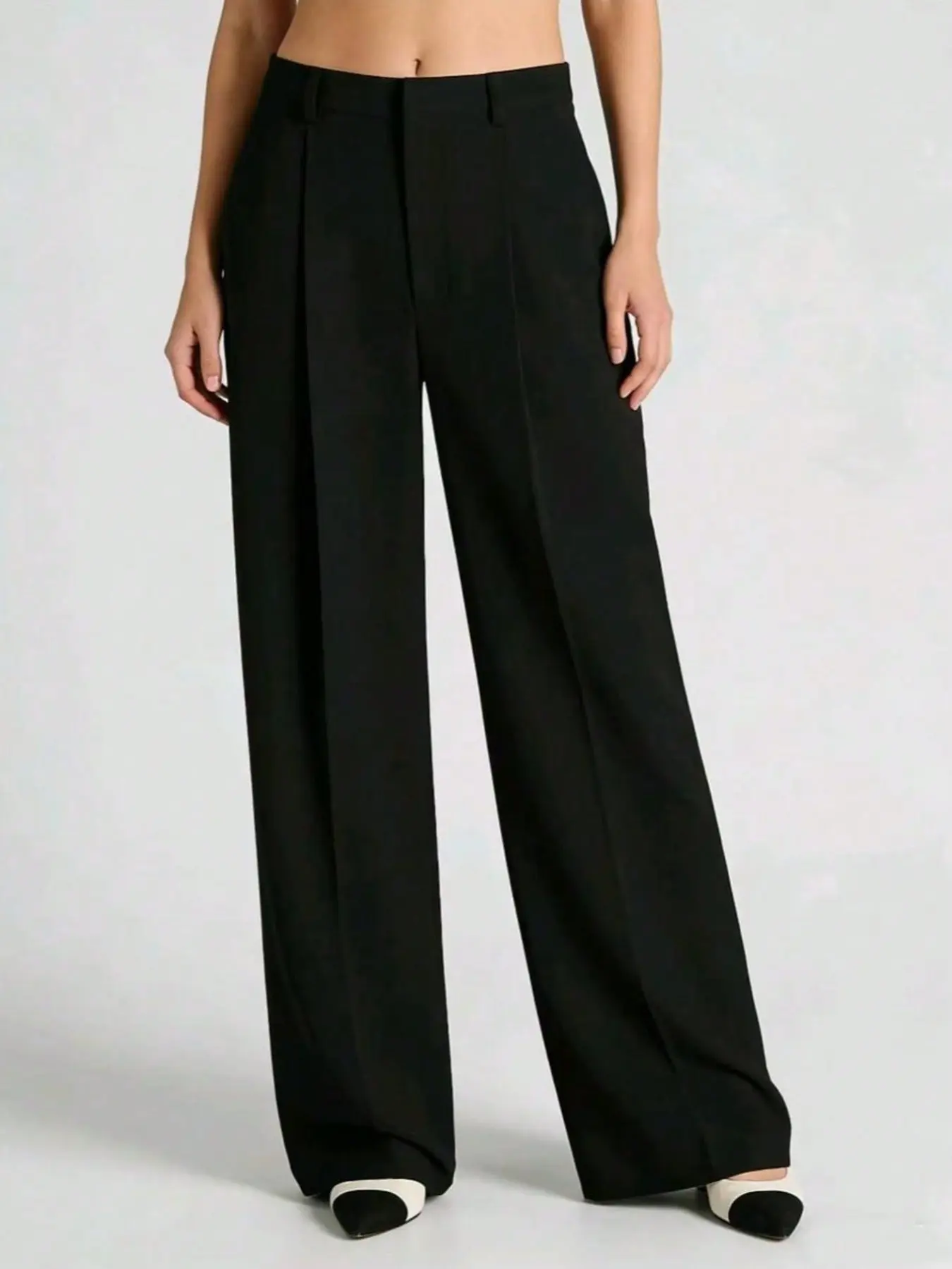 Women's High-Waisted Wide Leg Pants Bottoms, Loose Fit Straight Leg Trousers, Business Casual Suit Pants, All-Season Solid Color