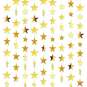6PCS Gold Star Garland Decorations - 78 Feet Double Side Hanging Paper Star Streamers for Ceiling, Birthday Wedding Engagement Homecoming Classroom Party