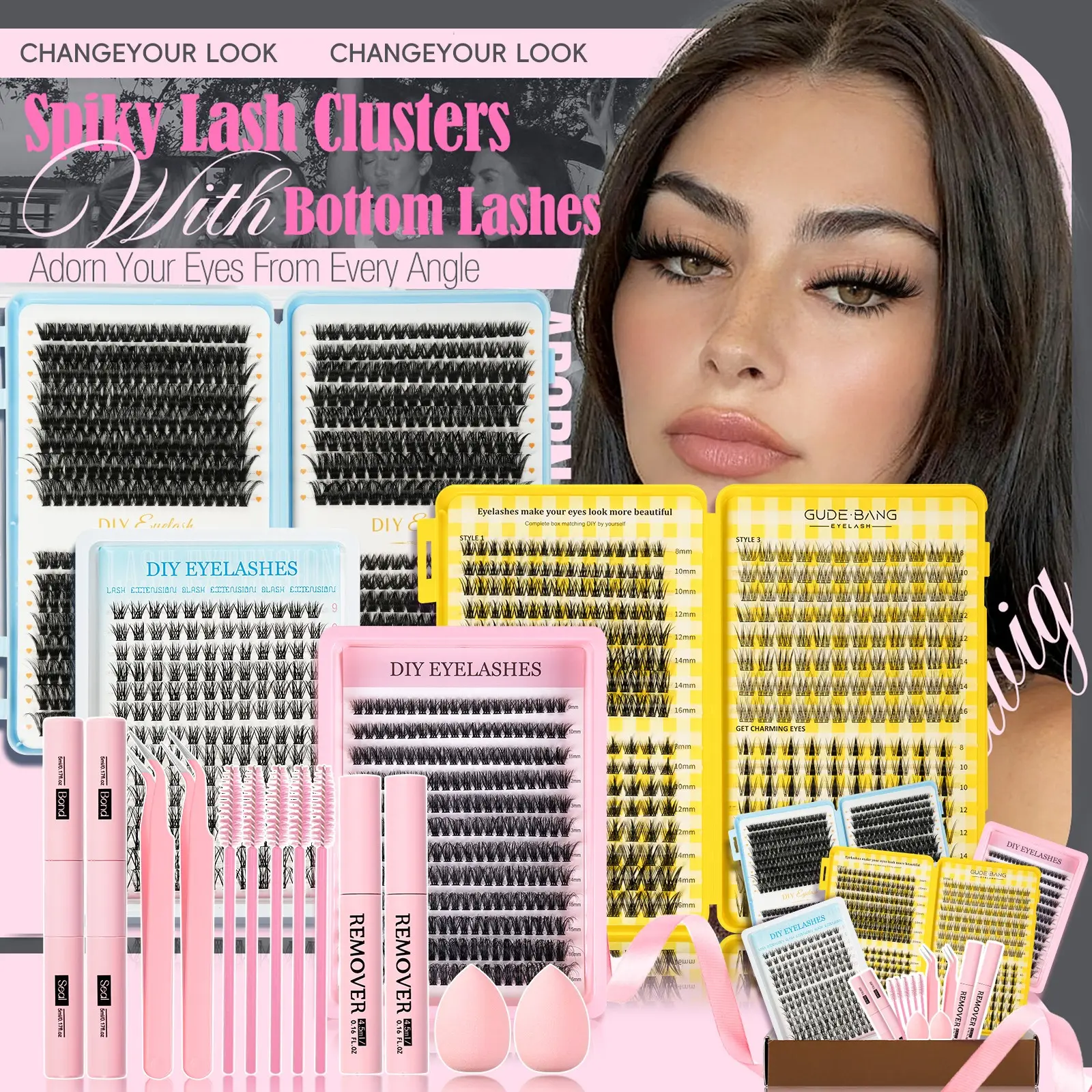 Large Capacity False Eyelashes Gift Set, Includes Glue Tweezers Remover Brush, Various Styles and Lengths, Suitable for Home Use