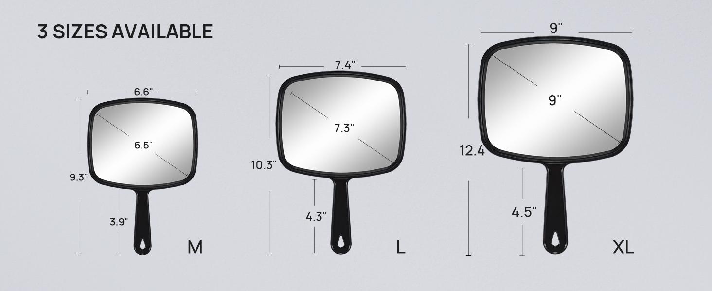 12.4" L x 9" W Hand Mirror, All Black Handheld Mirror with Handle
