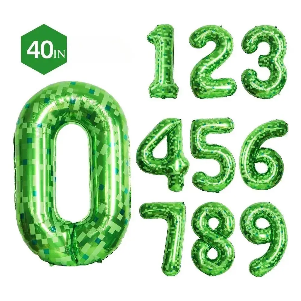 40-Inch Giant Green Pixel Theme Number Foil Balloons, Large Numbers Decor for Birthday Parties (Festive & Party Supplies)