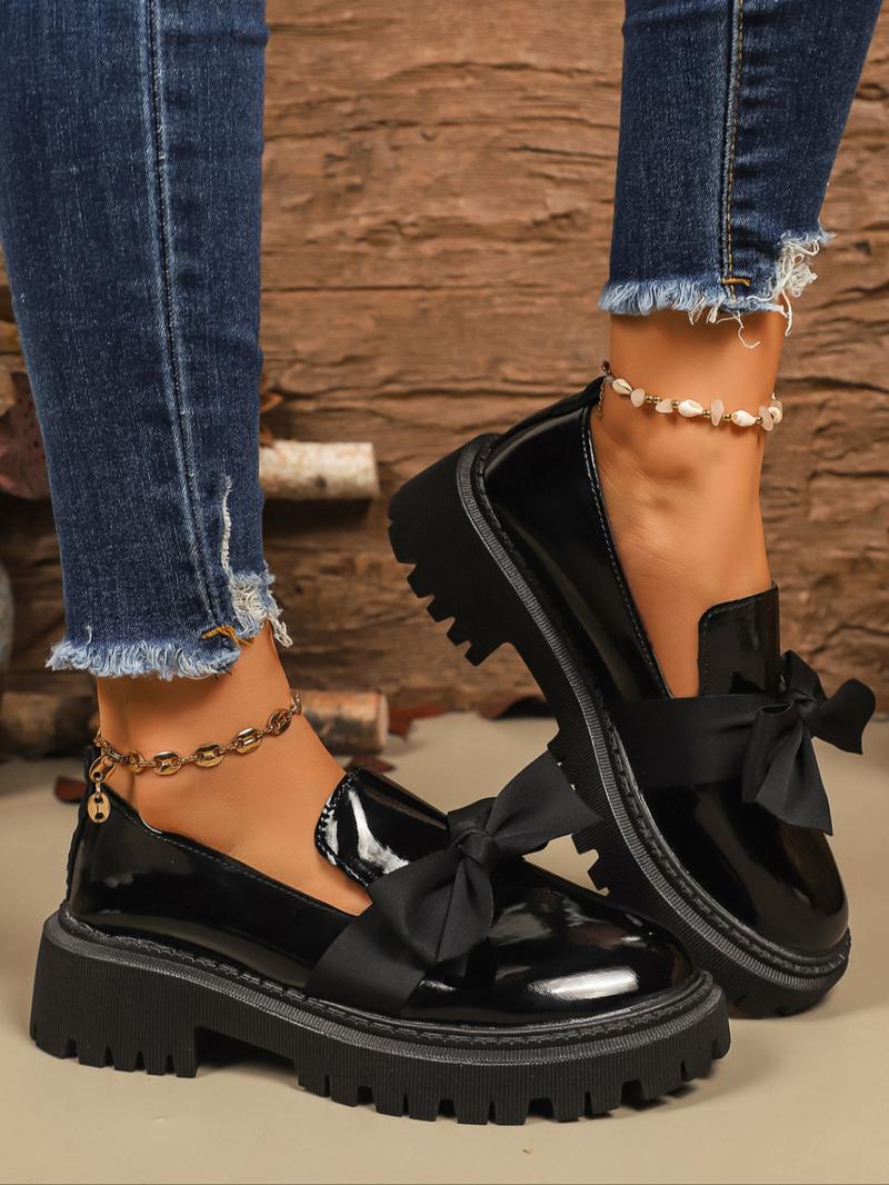 American Retro-Style Leather Shoes for Women, Thick-Soled Black Loafers for Autumn