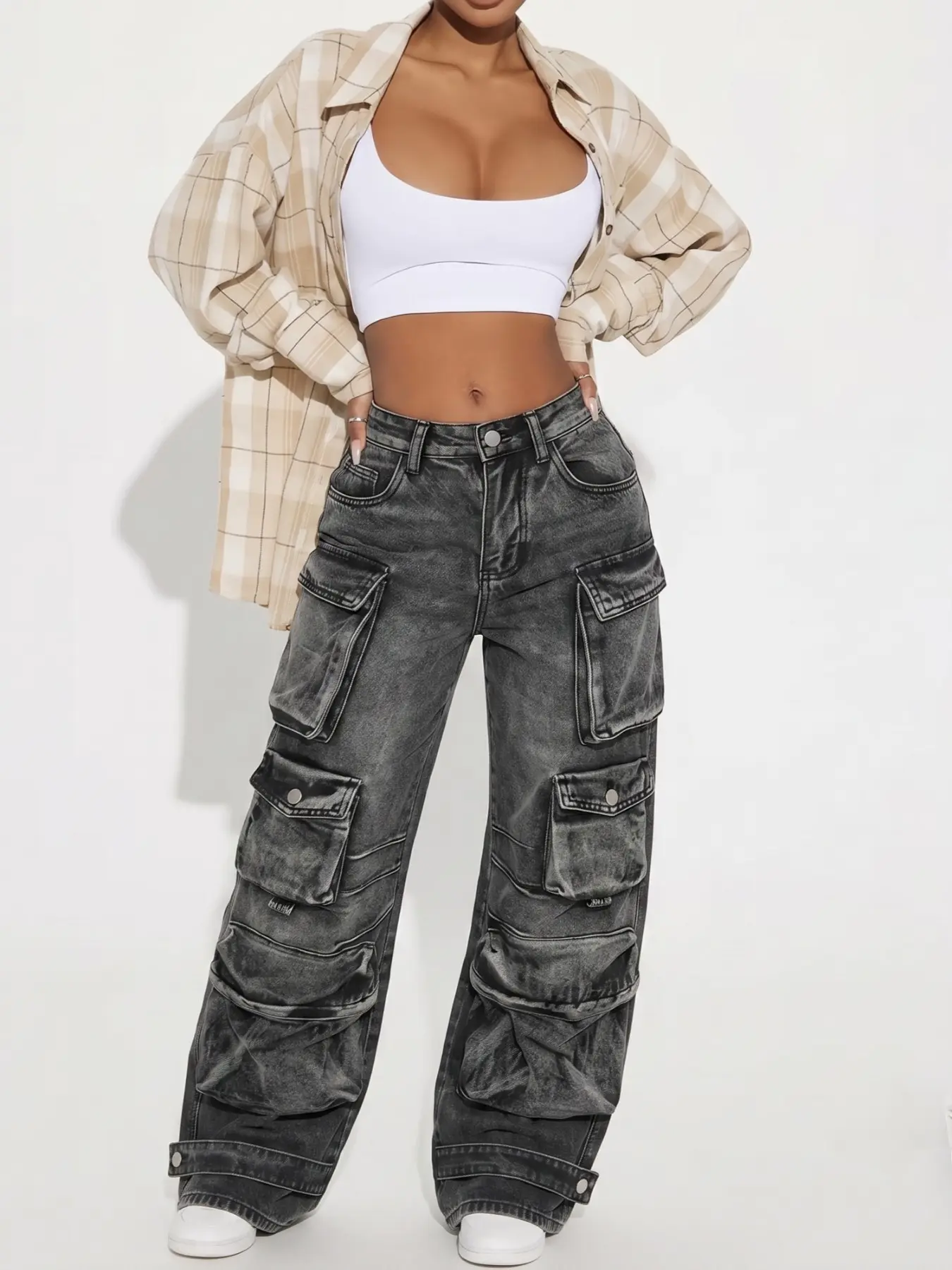 Women's New Y2K Workwear Jeans, go school shopping High-Waisted Wide-Leg, Vintage Washed Multi-Pocket, Street Style, Perfect for Parties and Outdoor Activities