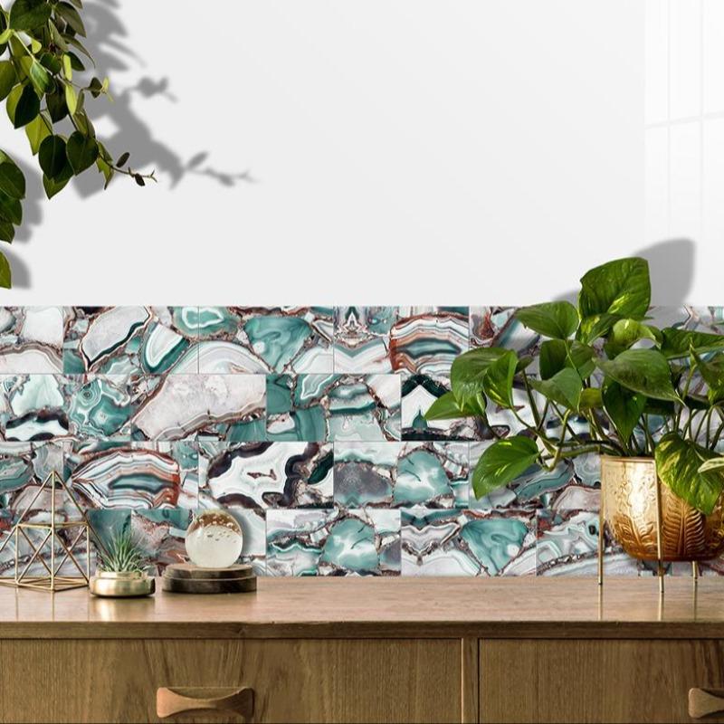 Marble Pattern Self-Adhesive Tiles Set of 16/32, Waterproof PVC Stickers for Bedroom TV Wall, Ideal for Kitchen and Bathroom Remodelling