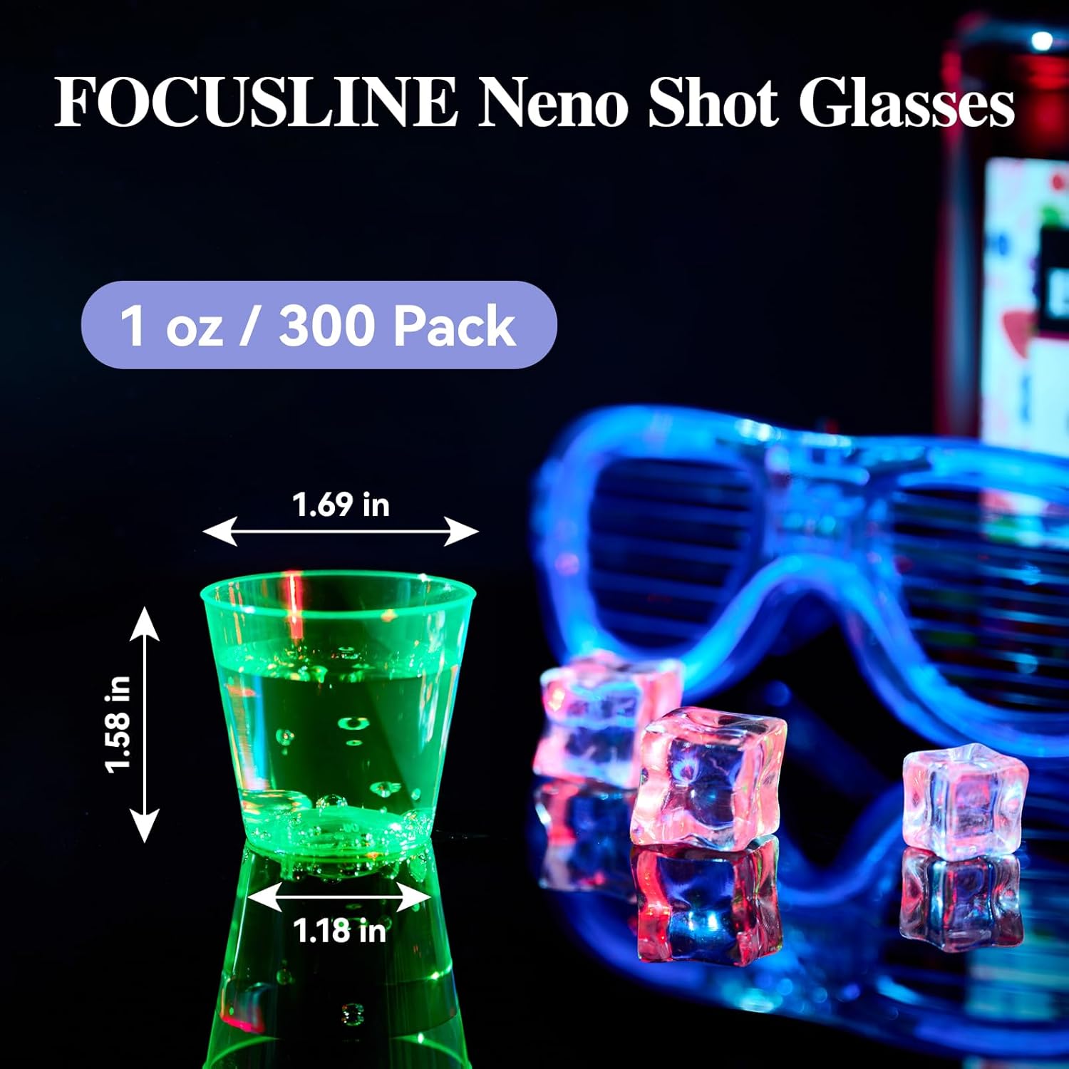 BASIC SUPPLY 300Pack 1 Oz Plastic Shot Glasses Set, Neon Party Mini Shot Glasses Bulk, Durable and , Small Disposable Plastic Cups for , , and More