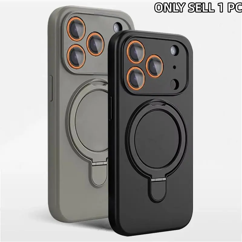 Magnetic Silicone Soft Shell Phone Case Cellphone Cover For iPhone 17 16 15 14 13 11 12 Pro Max Air Kickstand Ring Holder Cover For iPhone 14 15 16 Plus Protection