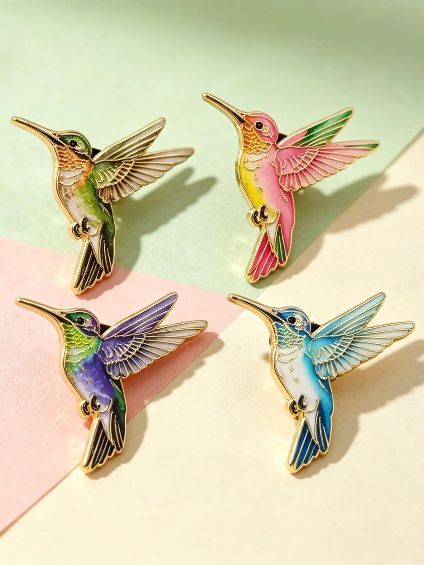 4Pcs Colorful Hummingbird Enamel Pin Set, Vibrant Flying Bird Brooch, Nature Wildlife Lapel Badge for Backpacks & Jackets & Hats, Ideal Gift for Bird Lovers