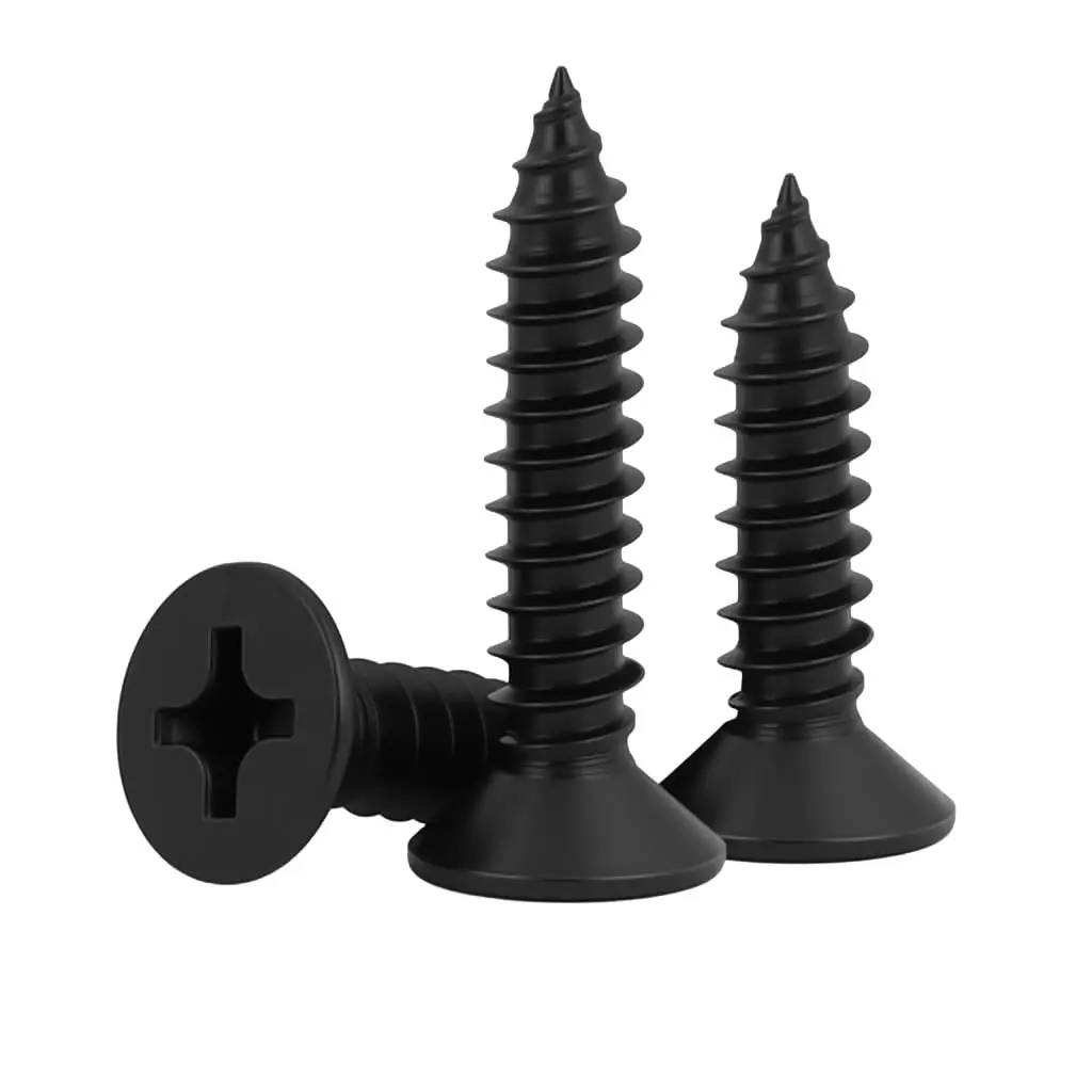 #4 x 3/8" (100 Pack) Flat Head Phillips Self-Tapping Sheet Metal Screws, 304 Stainless Steel (18-8), Black Oxide, Corrosion Resistant