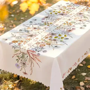 2D Flat Party Tablecloth 1pc, Romantic Floral Country Style, Light Color, Rectangular, Ideal for Restaurant, Parties, Holidays, Outdoor