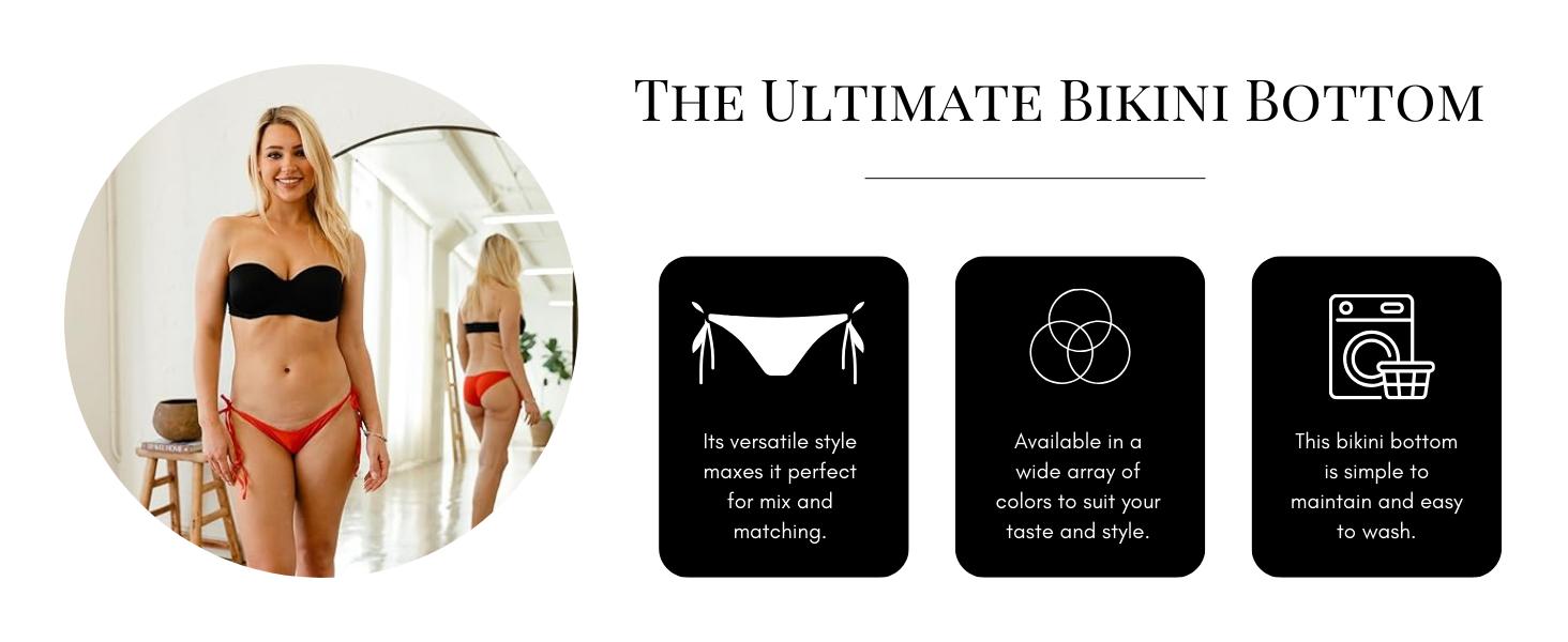 Pin Up Doll Cheeky String Side Tie Bikini Bottom, Low Rise Scrunch Butt Bathing Suit Bottoms for Women, Women's Swimsuits : Clothing, Shoes & Jewelry