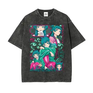 Unisex Maomao Chinese-style cloud pattern herbal maiden Graphict Washed T-Shirt Personalized Pattern Y2k Clothing Round Neck Washed T-Shirt,Women's Clothing 100% Cotton, Menswear, Top, Vintage Style,Summer Casual Oversized