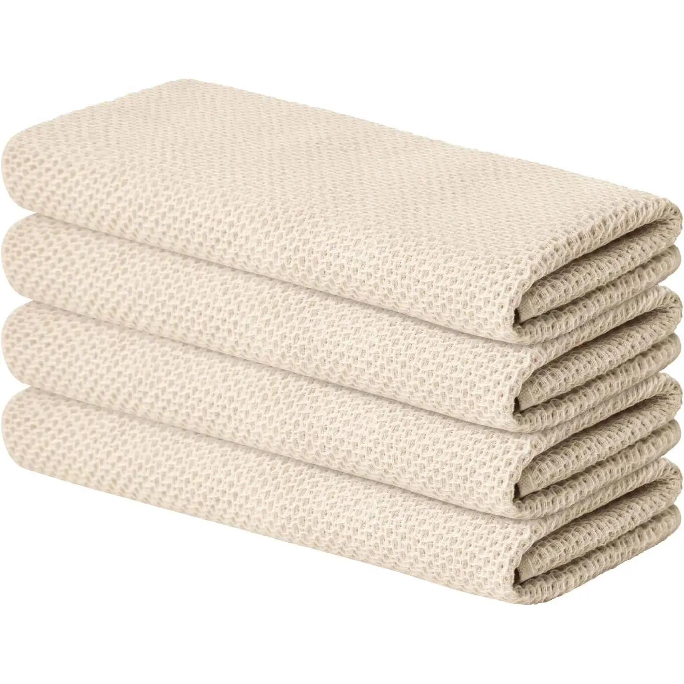 100% Cotton Beige Waffle Weave Dish Cloths, 13x28 Inch Soft Absorbent Quick Drying Dish Towels Set of 4