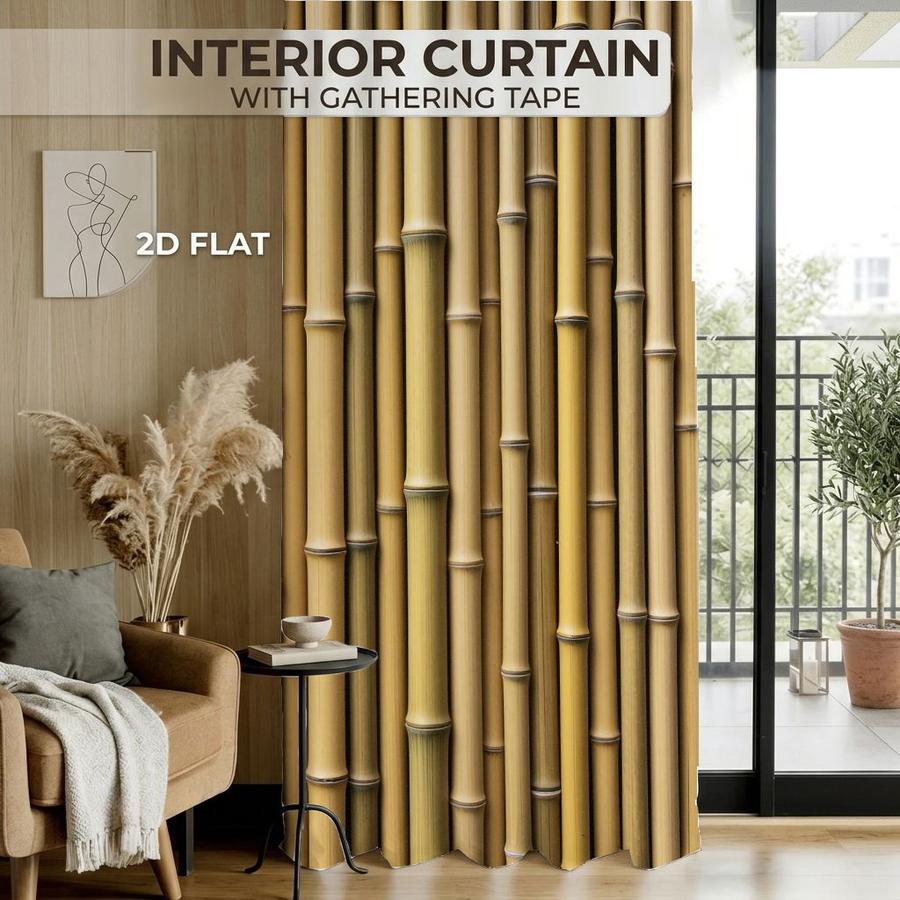2Pcs Natural Style Bamboo Pattern Sun Blocking Curtains Digital Printed Rod Pocket, Window Treatment For Bedroom Office Kitchen Living Room Study Home Decor