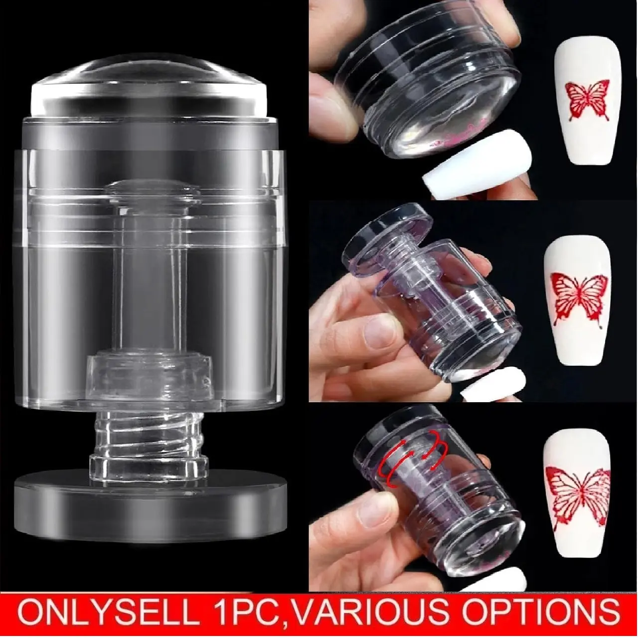 Rotatable Ultra-sticky Nail Art Stamper Set, Clear Silicone Stamps for Shrinking & Enlarging Pattern Printing, Nail Printing Tools
