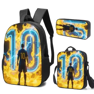 Featuring The Silhouette of a Soccer Player And The Number 10 As The Main Visual, This Three-Piece Set Includes a Backpack, Pencil Case, And Lunch Bag, Enhanced with Lightning And Flame Effects. Made with High-Definition Printing Technology