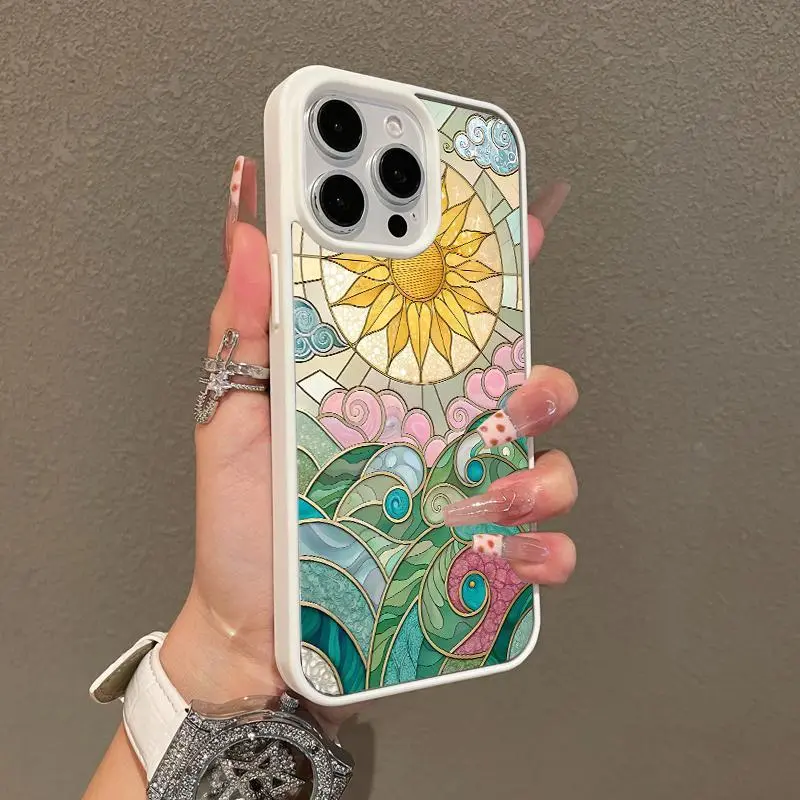Magnetic Stylish Case,phone Case Suitable for Iphone11/12/13/14/15/16/17 Air Pro Prmax Plus,Stained Glass Sun Wave Aesthetic | Shockproof, Silicone, Lightweight, Girly, and Scratch Resistant Protection, Accessories, Smartphone, Cellphone, Handheld, Casing