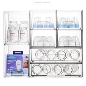 Stackable Storage Drawers Set of 5/8 Clear Plastic Organizer Bins for Nursery Bottle Station and Beauty Supplies Vanity Bathroom Cabinet Pantry Organization Multi-Size Flexible Design BPA-Free Safe With Separate Halloween Sticker C35WarmKitchenHub