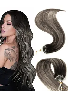 Micro Link Human Hair Extensions Fish Line Hair Extensions Mixed Dye Color 16-20 Inches 30g, Natural Looking Curly Wavy Hairpieces for Women & Men, Perfect for Daily Use