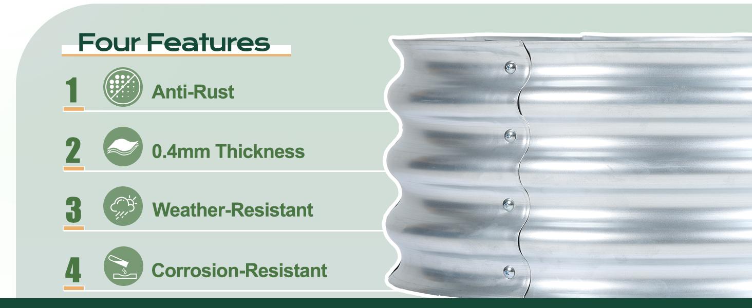 2PCS Galvanized Raised Bed Kit, 4 x 2 x 1 Ft, Oval Planter Boxes for Vegetables, Flowers, and Herbs, Use, Silver