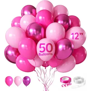 50 count  Balloons 12 Inch Helium Grade Latex Balloons with Ribbon & Balloon Chain - Party Balloons for Birthday,  Shower, Bachelorette & Wedding Decorations