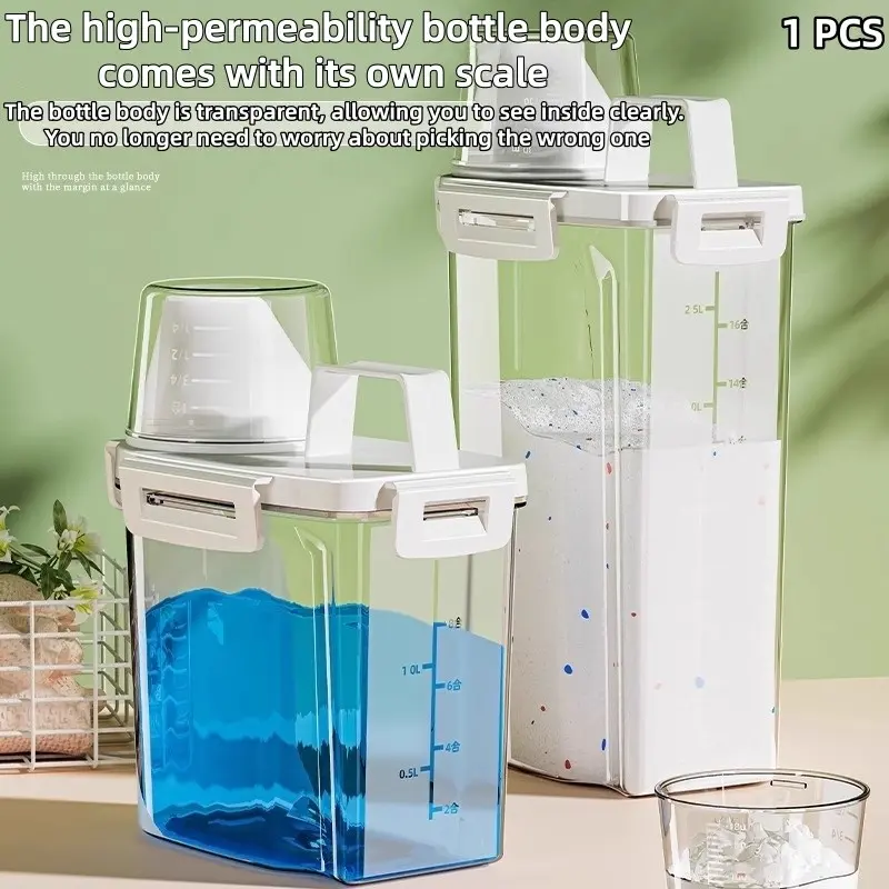Large Capacity Laundry Detergent Storage Box, Sealed Moisture-Proof with Handle, Transparent Design, Ideal for Dorms and Home Use, Clear Plastic Storage Bins